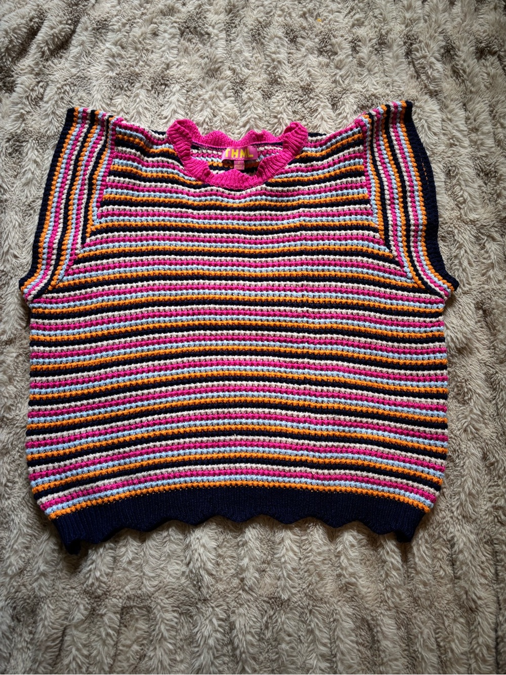 THML Striped Knit Crop Top in Pink, Navy, Orange, White
